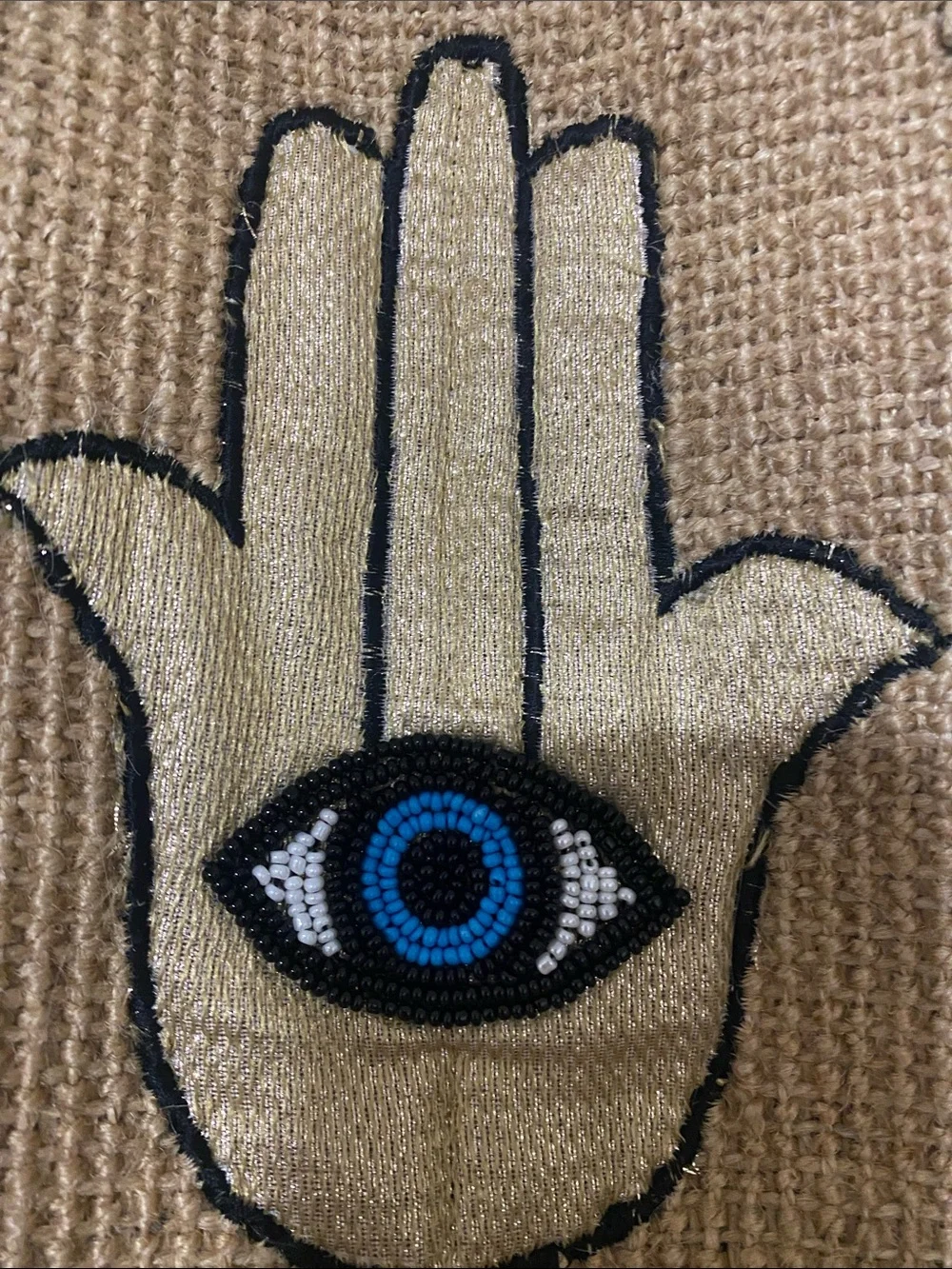 Tan Tote with Embroidered Hamsa and Blue Eye